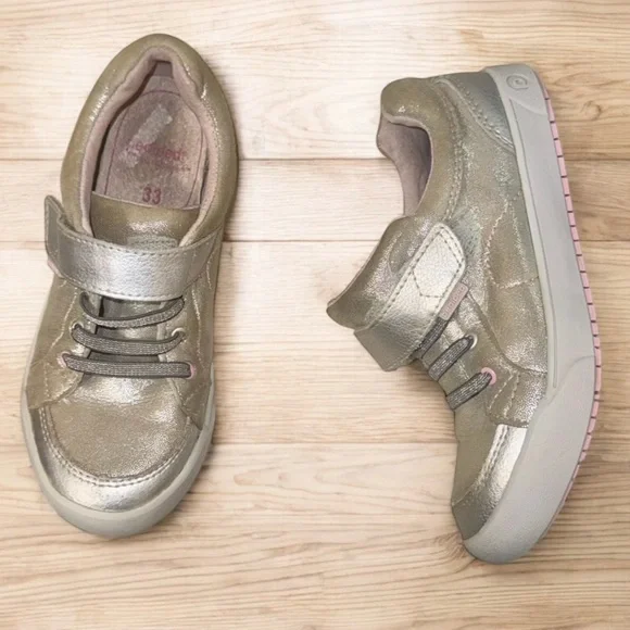 PEDIPED Dani Silver leather sneakers no tie girl’s tennis shoes size 33 1.5 2 - Picture 7 of 17